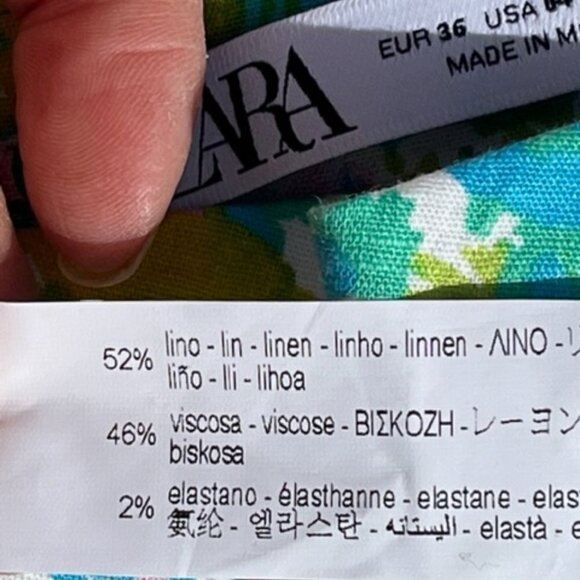 Zara NWT Printed Linen Blend Flared Trousers Green Blue Pink Floral Print Size 4 - Picture 12 of 16